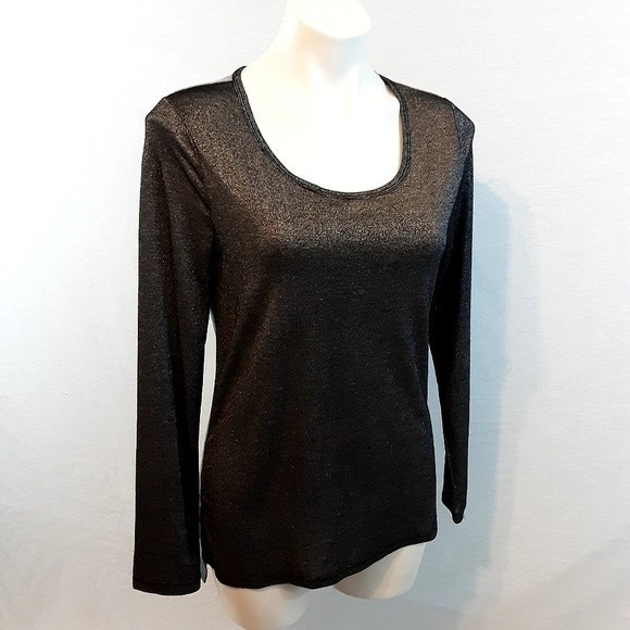 New Faded Glory Metallic Gray Scoop Neck Long Sleeves Top Small - Picture 2 of 4